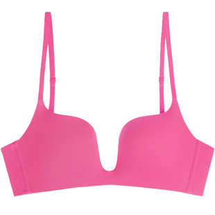 好奇蜜斯无痕内衣女小胸聚拢深V显大性感U型美背低文胸罩套装薄黑