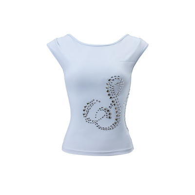 4muggle斜肩重工烫钻LOGO短袖女