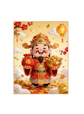 招财进宝财神爷福袋聚宝盆钻石画