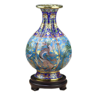 北京珐琅景泰蓝花瓶12寸霍铁辉一路连升对瓶出国办公礼品客厅摆件