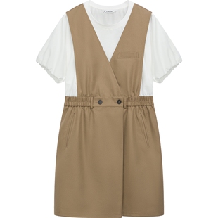 【可露丽】播假两件拼接短袖连衣裙女夏收腰裙子DDS2LD5905