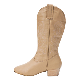 Sansha 三沙舞蹈剧院靴 牛皮暗绣高筒角色靴中跟芭蕾舞表演靴子