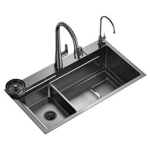 JQIMUU双槽改大单槽家用厨房加厚枪灰洗菜盆洗碗池水槽包安装M500