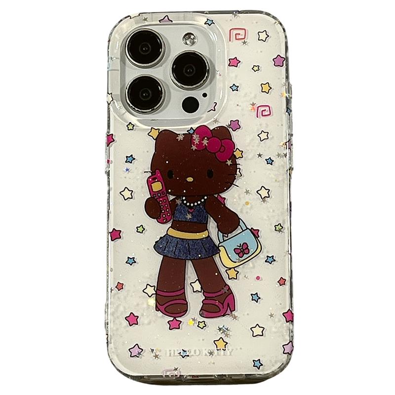 可爱卡通黑皮HelloKitty适用苹果iPhone16ProMax手机壳15pro新款14网红13小众14promax硅胶16p带挂件15全包女