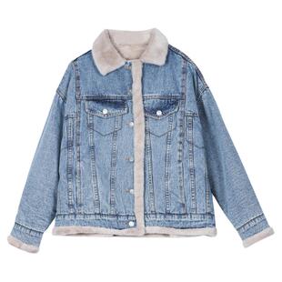 新款蓝色灰色百搭正反面两穿韩版宽松时尚通勤长袖牛仔外套女秋冬