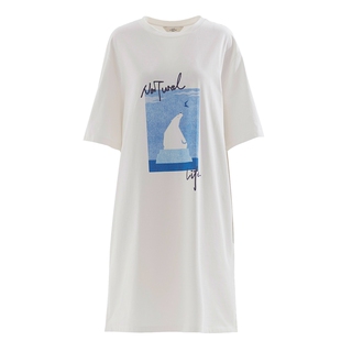 AUM噢姆夏季白色纯棉短袖t恤女中长连衣裙宽松