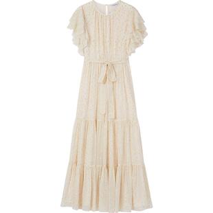 【皇家赛马会】LK BENNETT米色连衣裙女2025年春新款荷叶边蛋糕裙