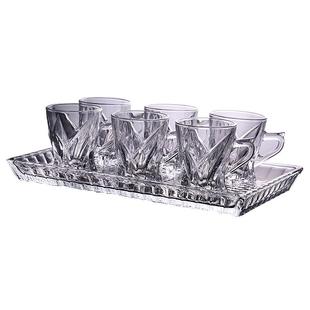 创意带把手玻璃杯子家用来客招待喝水耐热泡茶杯咖啡杯茶具托盘