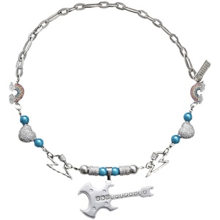 【小鬼同款】CIYAVENI原创设计饰品镶钻吉他吊坠嘻哈珍珠项链男女