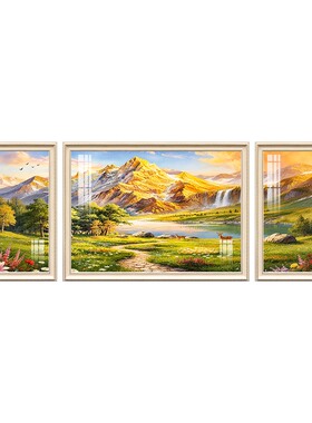 欧式客厅沙发背景墙山水风景壁画