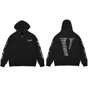 VLONE 3M字母涂鸦大logo印花外套秋冬季宽松拉链连帽卫衣男女同款
