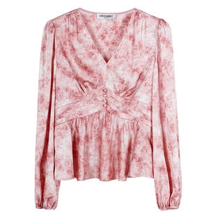 米思阳2026春季新款优雅修身法式掐腰衬衫设计感晕染上衣小衫女