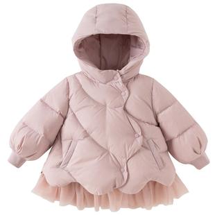 戴维贝拉儿童三防羽绒服2025女童新款A类抗菌连帽外套女宝宝冬装