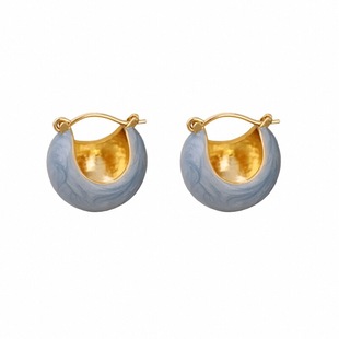 铜合金珐琅耳饰 镀18K金「蓝球」耳扣气质百搭甜美少女极简约耳环