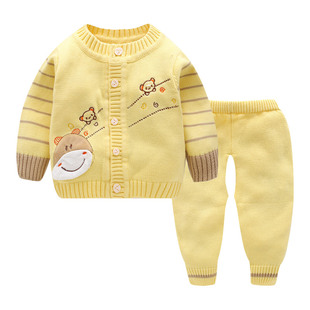 纯棉秋冬婴儿宝宝新生儿毛衣纱衣线衣男女童装针织衫开衫套装时尚