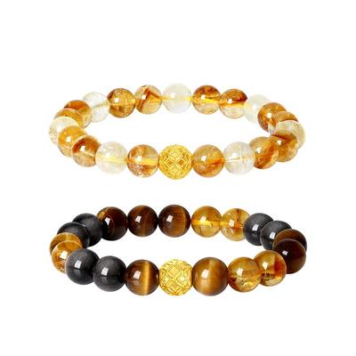 周大生黄水晶手串黄金手链情侣款足金虎眼石金发晶送女友生日礼物