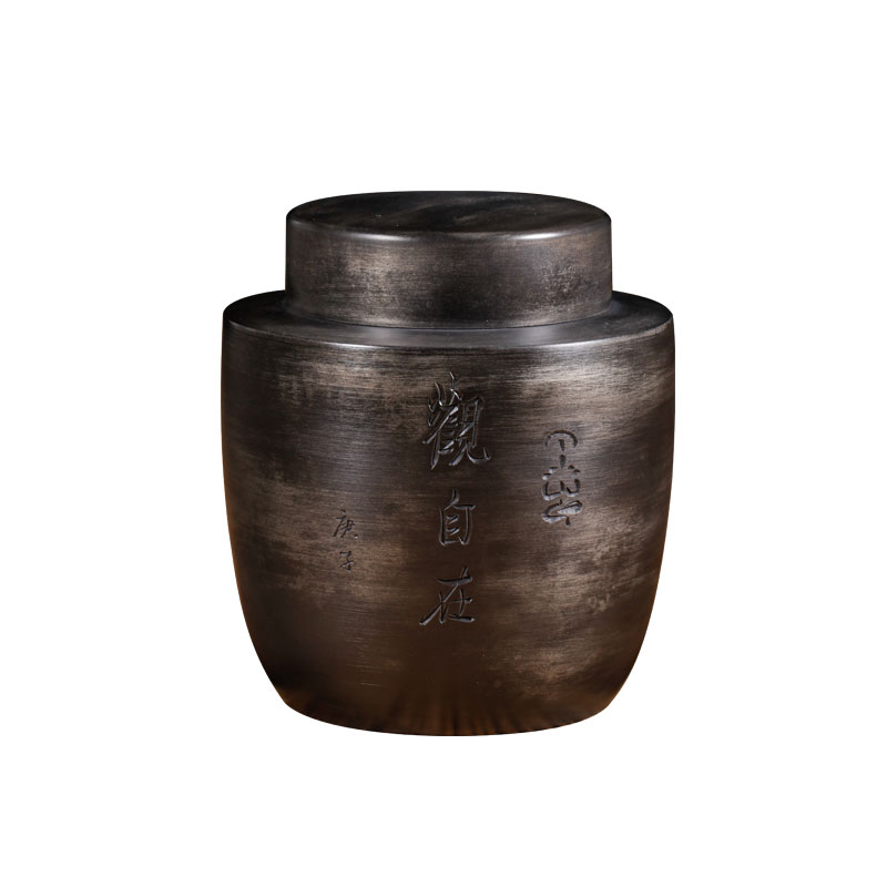 善锡堂锡罐观自在茶仓手刻中号双盖茶罐玄墨高纯锡高端茶叶罐210g