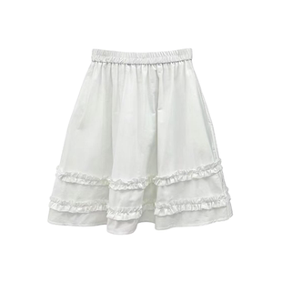 白色木耳边半身裙女春夏2026新款高腰显瘦蛋糕裙叠穿短款花苞裙