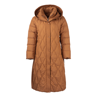 名师路尼丝纺连帽长款羽绒服女冬季2025新款直筒外套白鸭绒口袋厚