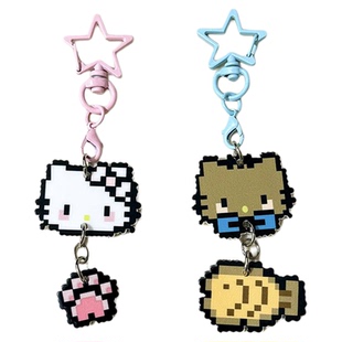 卡通猫咪像素挂件亚克力挂件可爱少女学生书包挂饰品情侣钥匙扣kt