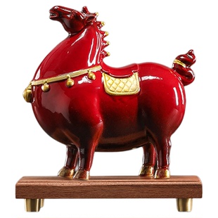 马到成功摆件陶瓷红色招s财唐马工艺创意中式客厅办公室家居装饰