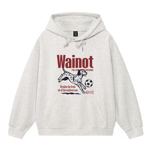 WAINOT重磅字母狗狗灰色连帽卫衣男款红色女加绒加厚秋冬美式情侣
