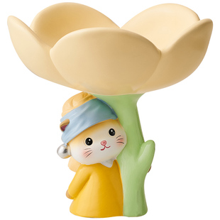 奶油风可爱猫咪花朵玄关钥匙收纳摆件客厅电视柜斗柜梳妆台装饰品