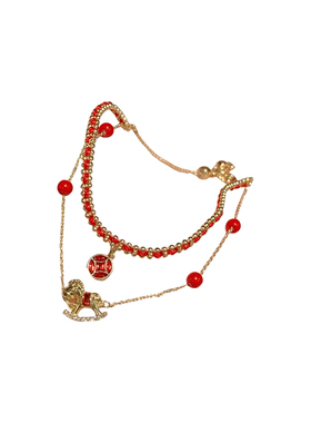 摇木马铜钱双层编织红绳手链女