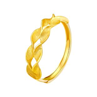 vana黄金足金999麦穗戒指开口对戒素圈女款24K纯金女戒生日礼物