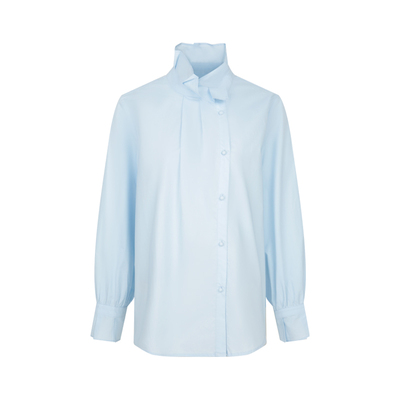 纯棉花边领长袖蓝色衬衫