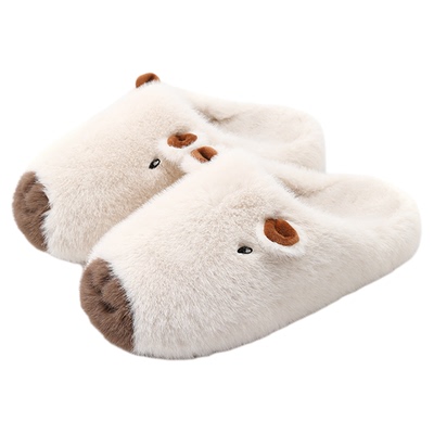 朴西新款卡皮巴拉棉拖鞋女秋冬季加绒保暖居家防滑静音情侣棉拖男