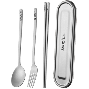 德国膳大皇316L不锈钢筷子勺子套装学生便携餐具一人用餐具收纳盒