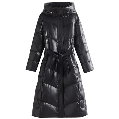 海宁真皮皮衣羽绒服女中长款2025新款冬季收腰绵羊皮皮草加厚外套