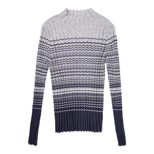 HONRN/红人半高领条纹长袖套头羊毛针织衫上衣女春秋HI33OM124