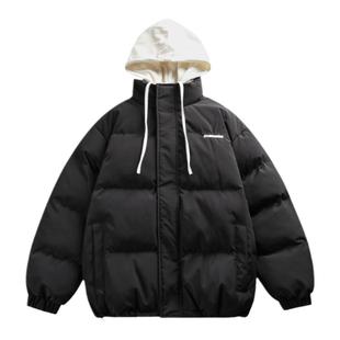 TIRED学院风假两件情侣连帽棉衣冬季新款宽松抗寒外套保暖棉服潮