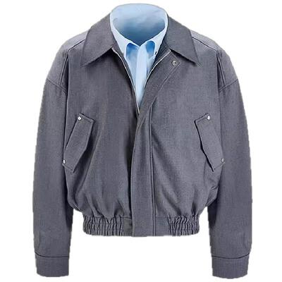 灰色假两件可拆卸翻领廓形夹克