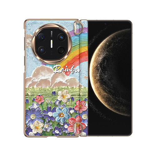 油画彩虹斜挎带挂绳适用华为matex6手机壳新款折叠屏x5典藏版x6磁吸中轴保护单后壳全包matex5高档皮纹mate女