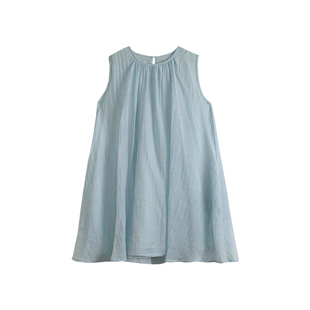 蔡爸爸童装2026夏装小个子女装裙子女童天丝锦无袖蓝色连衣裙037