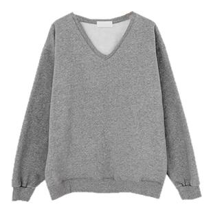 T296韩国女装新简约宽松V领抓绒长袖卫衣打底冬季亲肤温暖