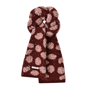 韩系黄绿色波点针织围巾女冬季保暖百搭羊毛混纺围脖柔软舒适加厚