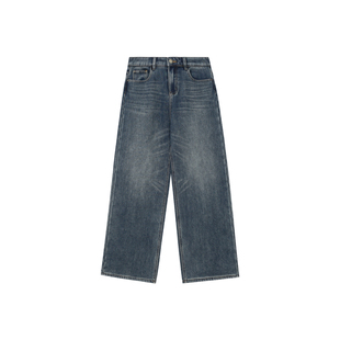 HVIVI 复古重工水洗加绒加厚直筒牛仔裤女冬季宽松窄版显瘦裤子