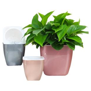 欧林泽花盆简约家用仿金属阳台桌面自吸水懒人绿萝多肉兰花花盆