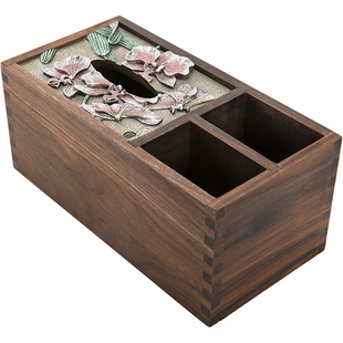 匠心坊实木胡桃纸巾盒新中式客厅茶几高级遥控器收纳盒轻奢抽纸盒