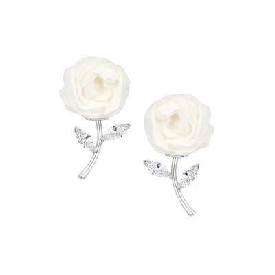 纸团玫瑰宝石叶子项链耳钉