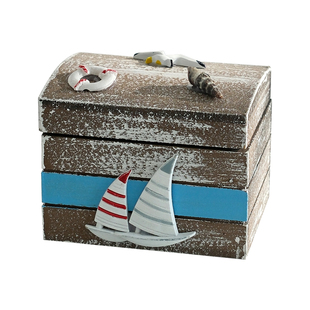 海洋风桌面收纳盒经典海洋风小木盒子儿童便携糖果盒小物件首饰盒