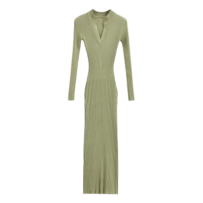 坑条针织纯欲性感包臀连衣裙长裙