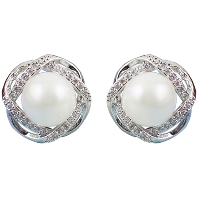 镶钻复古风超闪防过敏珍珠耳钉