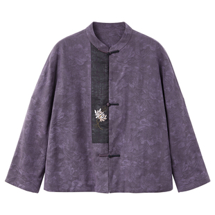 布小匠原创设计柞蚕丝撞色拼接绣花上衣女2025新款新中式国风外套