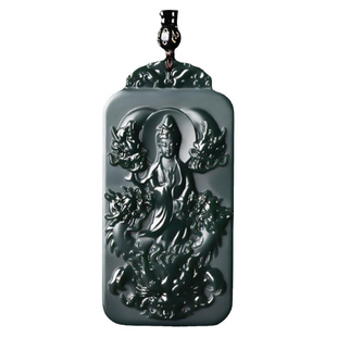 和田玉观音玉坠男天然塔青玉九龙护主吊坠玉石挂件平安玉牌项链