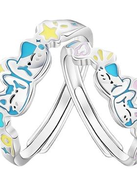 VIVIWELL萌喵贴贴S925银情侣对戒